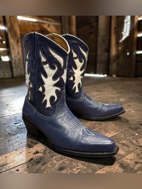 Vintage Women’s Snip Toe Boots Navy Festival Western Bootie 8.5